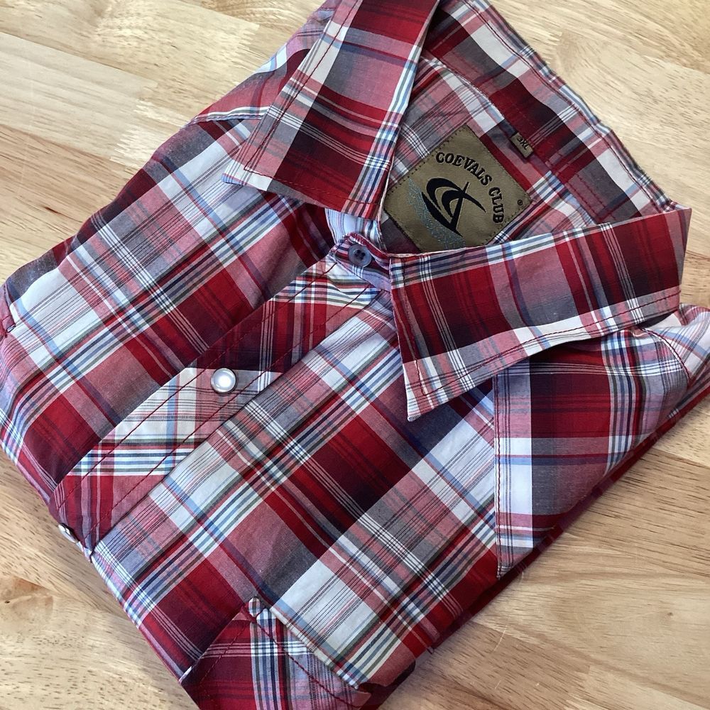 Coevals Club Blue Plaid Pearl Snap Long Sleeve‎ Shirt Men's Size 3XL
